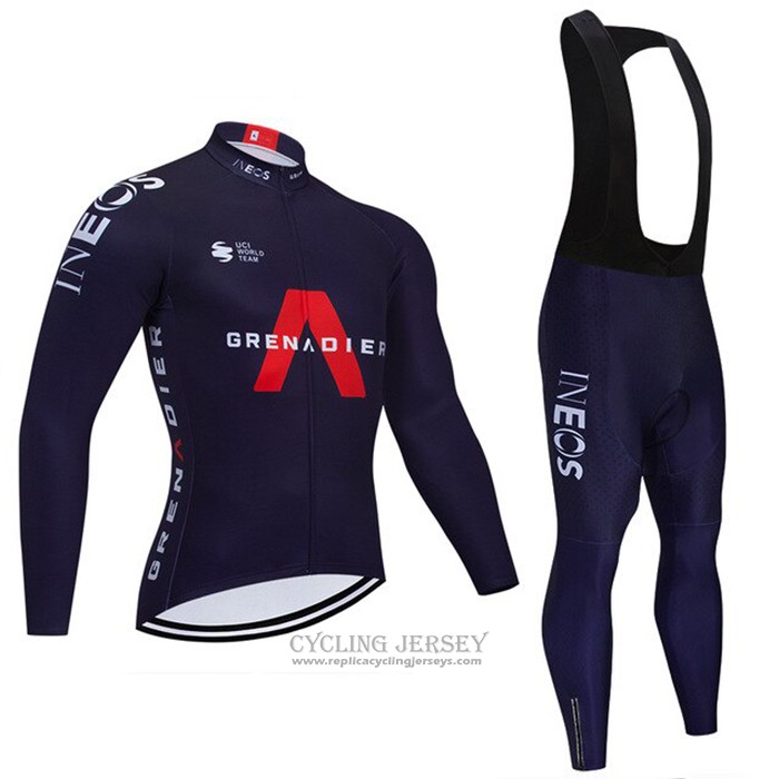 2021 Cycling Jersey Ineos Grenadiers Dark Blue Long Sleeve And Bib Tight